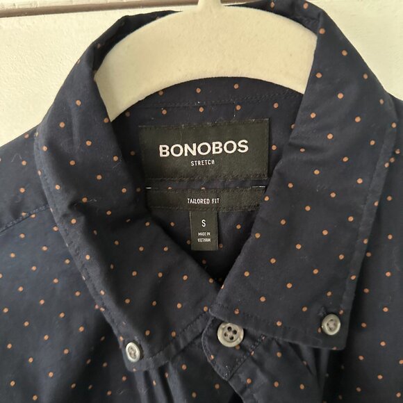 Dark Blue Dotted Bonobos Button Down Shirt Mens - Picture 3 of 6